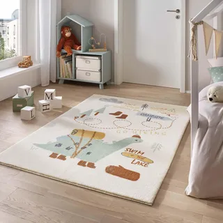 Taracarpet Teppich für das Kinderzimmer Kinderzimmerteppich und Jugendzimmerteppich Soft Kids kuschelig weich in verschiedenen Designs Dino Camping 080x150 cm
