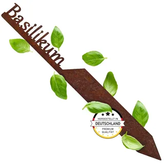 EXTRAVAGANT® Gartenstecker „Basilikum“ Kräuterstecker Kräuterschilder Pflanzenschilder Pflanzenstecker Metall Stahl Rost Edelrost wetterfest für Garten Beet Gartenschilder Gartendeko Roststecker