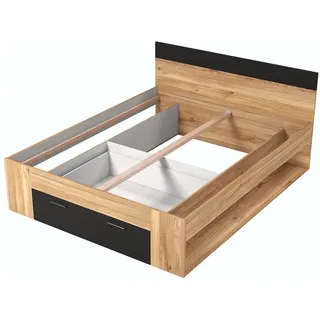 Lomadox Bett Doppelbett Bettgestell 160x200 cm in Eiche mit schwarz, mit Schubkasten
