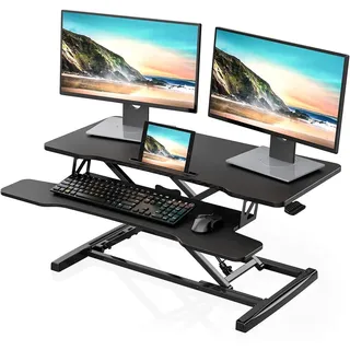 FITUEYES Höhenverstellbar Schreibtischaufsatz Büro Sitz Steh Computertisch 92 x 40 cm Stehpult mit Tastaturablage Geeignet für Zwei Monitore Schwarz, SD309101WB