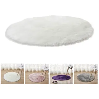 BTTO TEPP Teppich Fellteppich,Kunstfell,Weich, Hochflor Shaggy Teppiche,Runden, Rund, Durchmesser 90 cm, Wohnzimmer, Schlafzimmer, Esszimmer,Weich&Flauschig, Uni-Farben weiß Rund, Durchmesser 90 cm
