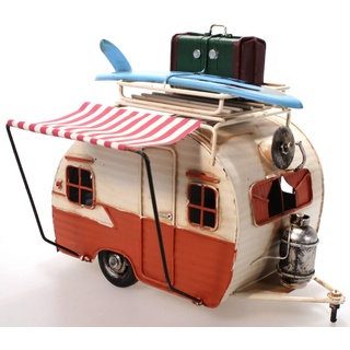 Unbekannt Wohnwagen aus Metall orange mit Rahmen und Spardose Camper Auto Oldtimer Nostalgie