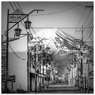 ARTland Glasbild Shimoyoshida Honcho Straße mit Fuji Größe: 30x30 cm