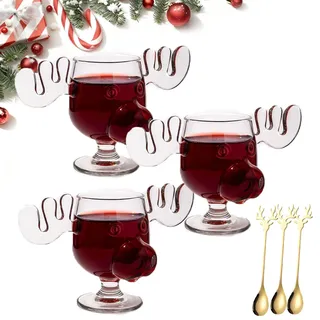 Generisch Elchgläser Set – Weihnachtsgläser 300ml Hoch & Niedrig, Moose Christmas Glass, Elk Glasses Christmas Mug, Eierlikör Gläser für Winterdrinks (3 PC Kurzstielglas)