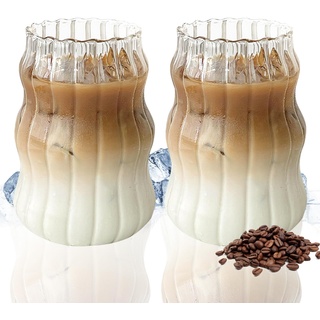 DZAY Cappuccino Kaffeegläser Espressotassen Latte Macchiato Gläser Set 2x530ml,Riffle Gläser Dessertgläser Teeglas Ripple Kaffeebecher Saftgläser,Spülmaschinenfeste Teegläser Kaffeetassen