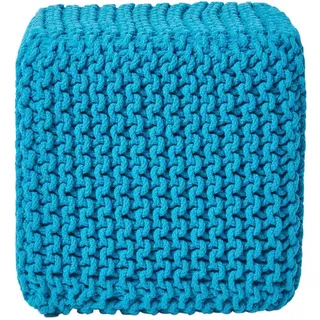 Homescapes Strick-Pouf, Türkis, Textil, Uni, Quadratisch, 35x35x35 cm, Wohnzimmer, Hocker, Sitzwürfel