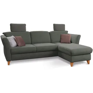 CAVADORE Schlafsofa Trend / Skandinavisches Ecksofa mit Federkern, Bettfunktion, Bettkasten im Longchair und 2 Kopfstützen / 249 x 86 x 162 / Cord, Dunkelgrau