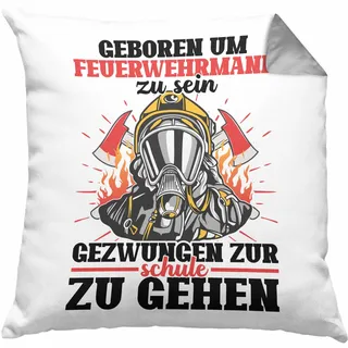 Trendation Feuerwehr Kissen mit Füllung 40x40 Sohn Jungs Geschenke Zubehör Lustig Kinder Geburtstag Gezwungen Zur Schule (Grau)