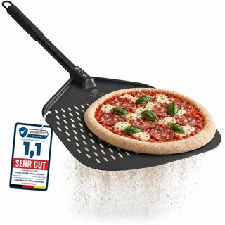 Pizza Lover® hochwertiger Pizzaschieber perforiert 35 x 35 cm Pizzaschaufel aus harteloxiertem Aluminium (Antihaft) Pizzaheber für hausgemachte Pizza & Brot ideal für Pizzastein, Backofen & Grill
