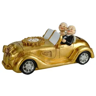 Kremers Schatzkiste Spardose XXL Goldhochzeit 50 Jahre Gold-Paar im Oldtimer 21 x 15 cm, Handbemalt bunt