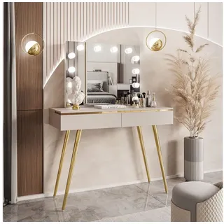 ALLHOUSE24 Schminktisch LAURA-V GOLD ELITE Kaschmir mit Spiegel und Glühbirnen Kosmetiktisch (1x Konsolentisch, 1 x Spiegel mit Beleuchtung), Breite 102 cm grau