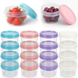 kaiyaya 16 Stück Bunte Snackdosen, 200ml Kunststoff Frischhaltedosen Set, Frischhaltedosen mit Deckel, Wiederverwendbare Auslaufsichere Gefrierdosen