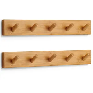 LARHN Garderobenleiste Holz (2 Stk.) - 5 Haken - 43 cm Garderobenhaken | Bambus, Inkl. Montagevideo & Montagematerial, hält Mäntel, Jacken & Taschen, für Kinderzimmer, Flur & Diele
