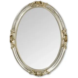 MO.WA Spiegel Wandspiegel Oval Klassisch Barock Stil 63x83 Blattsilber Antik. Ovaler Spiegel Silber Holzrahmen Wohnzimmer Schlafzimmer Badezimmer Flurspiegel - Dekospiegel
