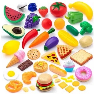 Joyin 50 STK. Spielzeug-Lebensmittel Set für Kinder - Spielzeug Obst & Gemüse Attrappen, Kunststoff Kinderküche Zubehör, Pädagogisches Lernspielzeug & Rollenspiel ab 3 Jahre, Geschenk für Kinder