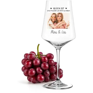 Love Faith personalisiertes Weinglas - Besties - Mit Foto & Namen | Edles Weinglas mit deinem Lieblingsfoto - Trage Spruch & Namen ein - Einzigartiges Geschenk für dein Bestie