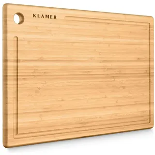 Klamer Schneidebrett Bambus rutschfest mit Saftrille – Premium Holz-Brett, 45x30x2cm, leicht reinigbar, antiseptisch, umweltfreundlich, Natur-Holz