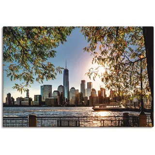 Wandbild ARTLAND "Sonnenaufgang über New York", blau (farbe bild(er): blau), B:120cm H:80cm, Bilder, als Leinwandbild, Poster in verschied. Größen