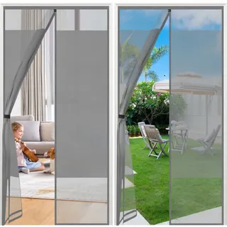 Amxcnoy Magnetischer Insektenschutz-türvorhang – Bohrfreie Montage, Geeignet Für Holz, Eisen Und Aluminium, Ideal Für Balkontüren, Grau, 100 X 210 Cm