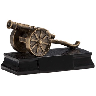 Henecka Fussball-Pokal, Resin-Figur Tor-Kanone, Bronze, mit Wunschgravur, Größe 7,5 cm