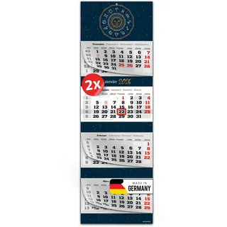 PRIMUS PRINT XXL Kalender 2026 - Mehrblock Wandkalender - 4-Monatskalender - mit Datum Schieber, Kalender zum Aufhängen - inklusive Feiertagen & Ferien - verschiedene Motive - [ 2x Sternzeichen ]