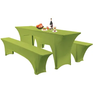 Elastische Hussen Für Bierzeltgarnitur Biertischhussen Bierbank-Auflage & Tischdecke 50 cm Oder 70 cm Tischbreite, 3 TLG Set Stretch Hussen Für Festzeltgarnituren Bierbank (70cm,Apple Green)