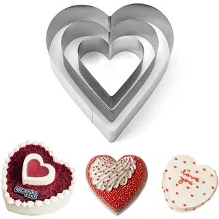 Herzbackform, 3 Stück Herz-Backformen aus Edelstahl, Tortenring für Schichtkuchen und Kekse, DIY-Küchenzubehör