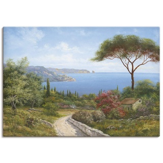 Leinwandbild Wandbild Bild auf Leinwand 100x70 cm Wanddeko Landschaft Toskana Meer Küste Natur Wald Baum Himmel Malerei T4DL ARTland