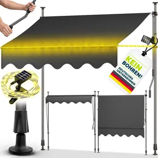 tillvex Klemmmarkise 300 cm Anthrazit mit Solar LED mit Handkurbel Balkon | Balkonmarkise ohne Bohren | Markise UV-beständig & höhenverstellbar |... - Dunkelgrau
