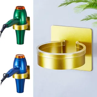 WAYASI Föhnhalter Wand Ohne Bohren, Föhn Halterung Aufbewahrung, Fönhalterung Wandhalterung, Halterung für Fön, Selbstklebend Haartrocknerhalter für Bad Barbershop Hotel (Gold)