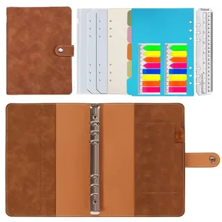 Ringbuch a5 Nachfüllbar,PU Leder Nachfüllbares Notizbuch Ringbuch A5 Tagebuch Gepunktetes Papier Echtleder Innentaschen für Reisearbeit und Organizer (braun 23x17cm)