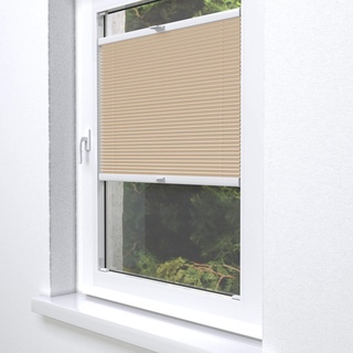 Home-Vision® Premium Plissee Faltrollo ohne Bohren zum Kleben Innenrahmen Blickdicht Sonnenschutz Jalousie für Fenster & Tür (Beige, B25 x H100cm)