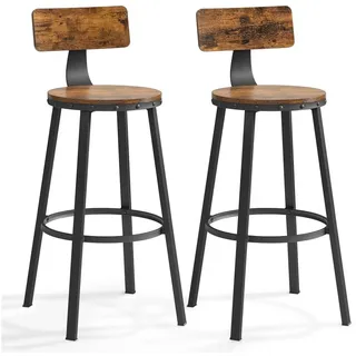 VASAGLE Barhocker 2er Set ergonomisch Holz Metall 2er Set  Braun/Schwarz