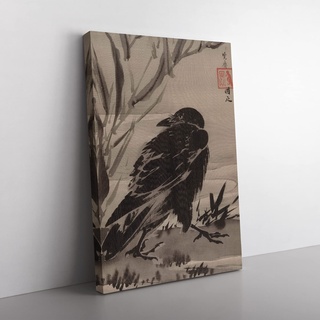 BIG Box Art Kawanabe Kyosai Orientalische Krähe Leinwandbild Kunstdruck fertig zum Aufhängen 76x50cm (30x20), Mehrfarbig, 76 x 50 cm (30 x 20 Inch)