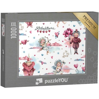 puzzleYOU Puzzle Amorette, Herzen und Blumen, Aquarell, 1000 Puzzleteile, puzzleYOU-Kollektionen Engel