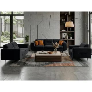 Beautysofa Polstergarnitur im modernen Stil auf hohen Metallbeinen VENEZIA, (Sessel + 2-Sitzer Sofa + 3-Sitzer Sofa im modernes Design), mit Metallbeine, Couchgarnituren aus Velours oder Chenille schwarz