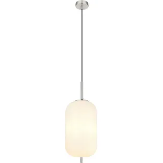 GLOBO LIGHTING Hängeleuchte BLACKY I, ohne Leuchtmittel, Hängelampe Glas opal DM 22cm Esszimmer Esstisch silberfarben