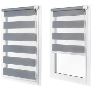 Doppelrollo ohne Bohren – Sichtschutz und Sonnenschutz, Klemmfix – Grau, 75 cm breit (Stoffbreite) x 120 cm hoch (Fensterhöhe) – Duo Rollo für Fenster/Tür, lichtdurchlässig/verdunkelnd