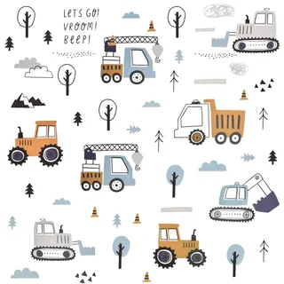 3 Blätter Wandaufkleber Kinderzimmer Auto Baufahrzeuge Wandtattoo Traktor Digger Bagger Lastwagen Kranwagen Sticker Abnehmbar für Wand Fenster Zimmer Schlafzimmer Babyzimmer Kindergarten
