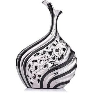 37,8 cm Hohe Große Bodenvase, Dekorativ, Schwarz, Silber für Hochzeit, Premium-Dekoration, Pampasgras, Einzelne Blumenvase, Modern für Wohnzimmer, Esszimmer, Eingangsbereich