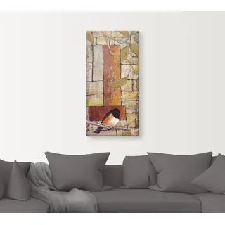 Wandbild ARTLAND "Vogel auf einem Ast I" Bilder Gr. B/H: 50 cm x 100 cm, Leinwandbild Vögel Hochformat, 1 St., orange Kunstdrucke