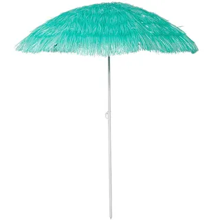INDA-Exclusiv Hawaii Strandschirm Sonnenschirm Strand Schirm Sonnenschutz Gartenschirm Bastschirm Sonnenschutz knickbar Polyester Ø1,6m, Farben:Türkis