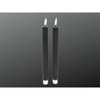 finehomegarden Flackernde Flammenlose LED Stabkerze 2erSet mit Timer für Innen Ø2,2cm H24cm schwarz Echtwachskerzen 2erSet 6 Stunden an 18 Stunden aus