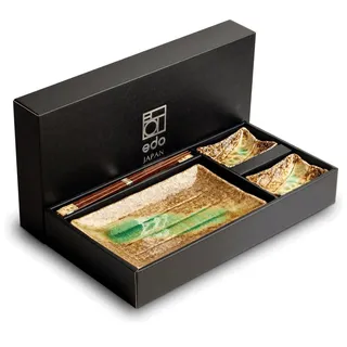WESTCRAFT Orientalischer Sushi Teller Set | 6-teiliges Sushi-Set für 2 Personen | Sushi-Teller, Schalen und Essstäbchen in verschiedenen Asia Designs - Made in Japan (Baumrinde)