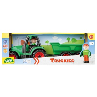 LENA® 01625 - Truckies Traktor mit Anhänger, mit Spielfigur, Sandspielzeug 4006942841608