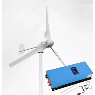 KX-ENERGIE Horizontale Windkraftanlage 3000W 24V 48V 3Blätter Windgenerator Windturbine Energie Windräder Komplettanlage mit Netzkopplung Grid Wechselrichter,für 220Vac/230Vac Netzeinspeisung