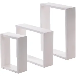 DESIGN DELIGHTS 3ER Set MASSIVHOLZ Wand Regale CUBEN | Recyclingholz, Shallac lackiert, Höhe 35-50 cm | Wandregal Set, Vintage Regale in 3 Größen | Farbe: 06 weiß-Landhaus