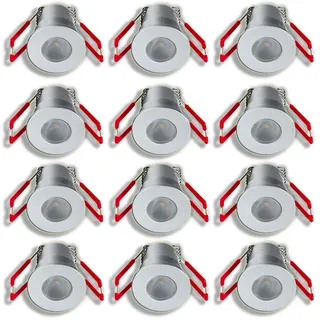 LEDUX Einbauleuchten Set (12 Stück) - 3W Premium Mini-LED-Strahler - Wasserdichte Spots (IP65), Warmweiß 3000K, Dimmbar - (Silber) [Energieklasse F]