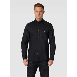 Regular Fit Freizeithemd mit Brusttasche Modell 'POPLIN', Black, XXL
