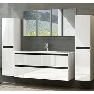 inter Badmöbel-Set Kairo inkl. Waschtisch und Spiegelschrank, (120 cm, Weiß mit Spiegel, Ablage, Unterschrank und Becken) weiß 120 cm